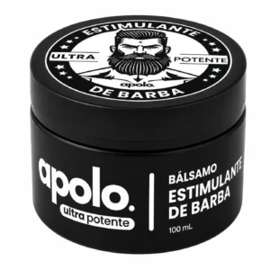 Apolo premium beard growth balm in a matte black 100ml jar, front view product photography