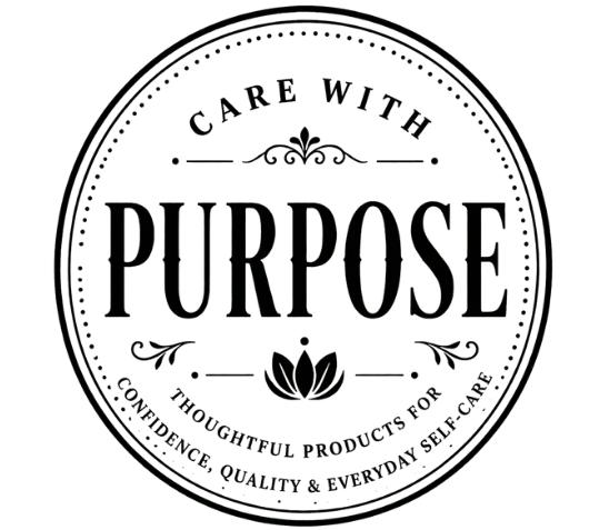 Care with Purpose seal representing thoughtful personal care and grooming products from Next Level Corp Cosmetics